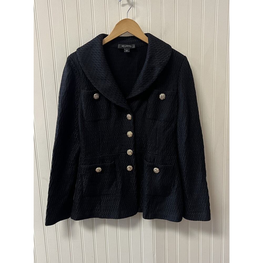 St. John Wool Blend Black Jacket Size 8 Made In USA